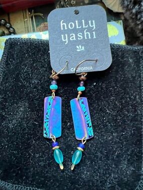 Holly Yashi Blue-Purple Dangle Earrings with Turquoise Accents